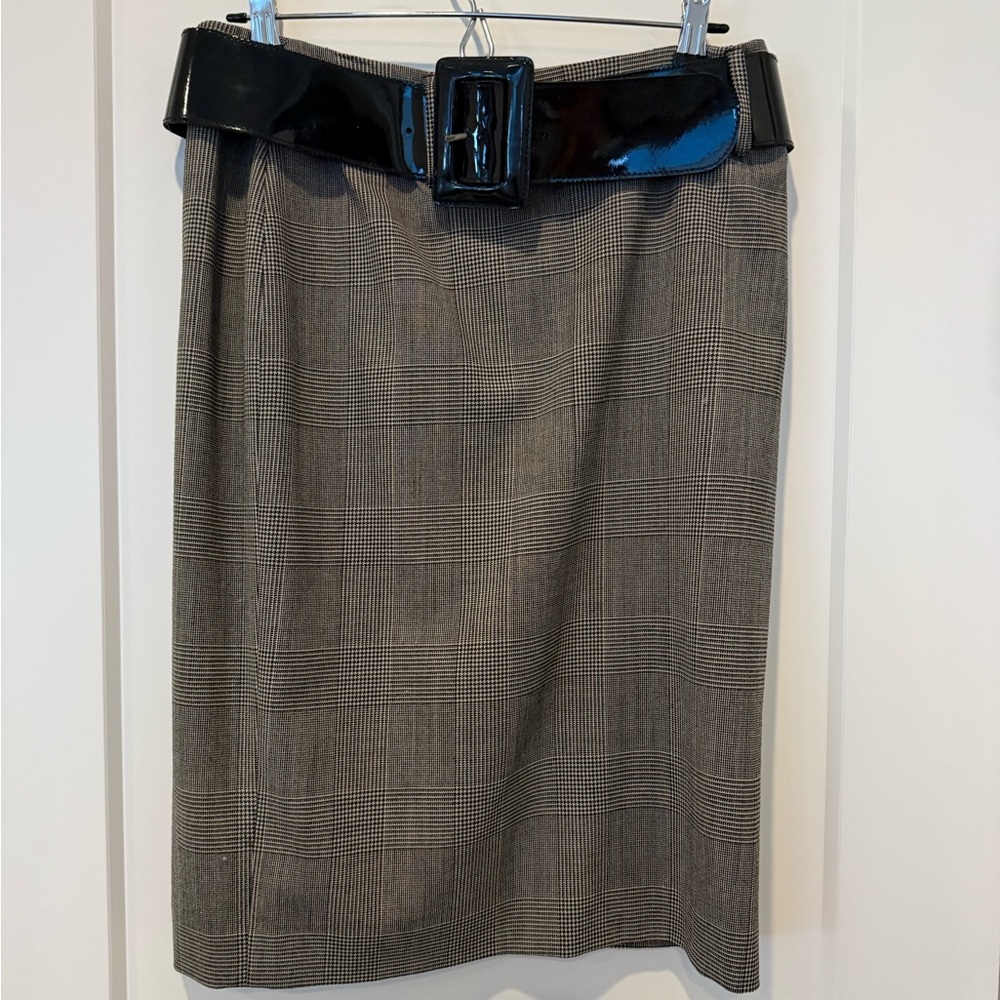 Anne Klein Black Belted Plaid Pencil Skirt